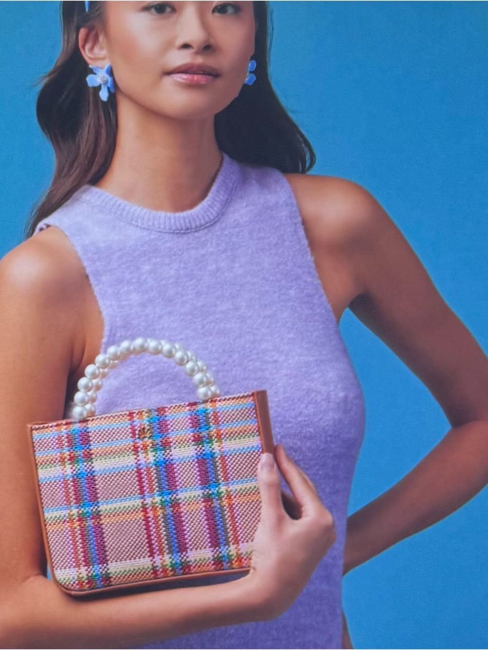 Lele Sadoughi, brand new picnic plaid Pearl-Handle Multicolor Tote, sold out